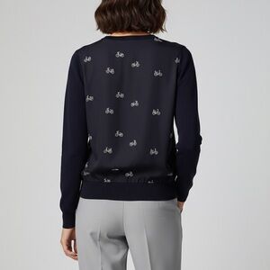 RW&CO. Navy Cardigan with Unique Bicycle Print Chiffon Back /Mixed Media